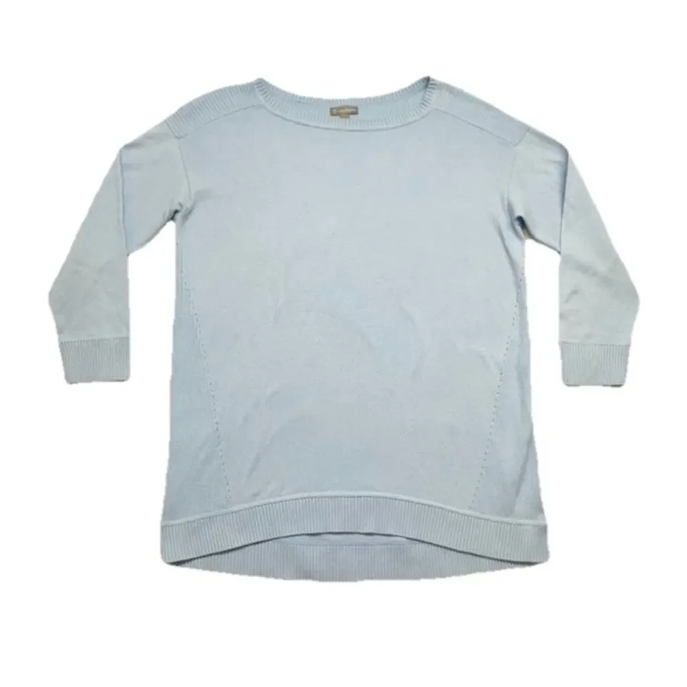 T by Talbots Sweater Womens MP Lightweight Ribbed Light Blue 3/4 Sleeve